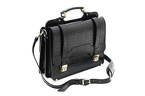 Діловий елегантний чоловічий портфель з натуральної шкіри ручної роботи з плечовим ременем Чорний