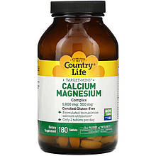 Кальцій і магній Country Life "Calcium Magnesium Complex" комплекс 1000 мг і 500 мг (180 таблеток)