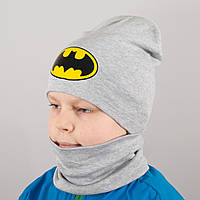 Дитяча шапка з хомутом КАНТА "Batmen" розмір 48-52 сірий (OC-174)