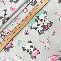 Фланель "Милі панди на сірому" 160см, фото 2