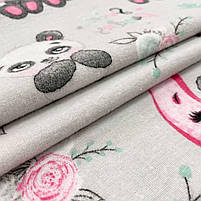 Фланель "Милі панди на сірому" 160см, фото 3