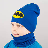 Детская шапка с хомутом КАНТА "Batman" размер 52-56 синий (OC-172)
