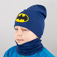 Детская шапка с хомутом КАНТА "Batman" размер 52-56 синий (OC-181)