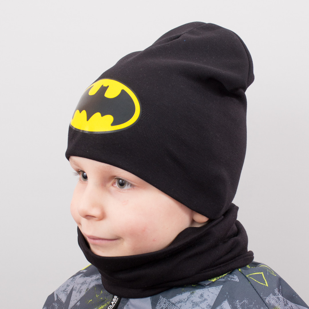 Дитяча шапка з хомутом КАНТА "Batman" розмір 52-56 чорний (OC-184)