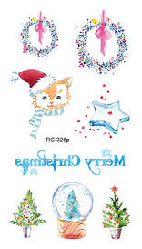 Флеш Тату. 11*6 См. Тимчасова, Перевідна. Набір, Меррі Крістман, Новий Рік, Написи, Кішки, Rc-328 (S),