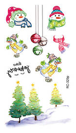 Флеш Тату. 11*6 См. Тимчасова, Перевідна. Набір, Меррі Крістман, Новий Рік, Написи, Сніговці, Rc-329 (S),