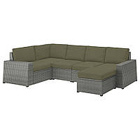 IKEA SOLLERÖN Модульный угловой диван, 4-местный садовый, с подставкой для ног темно-серый / Frösön /
