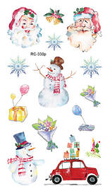 Флеш Тату. 11*6 См. Тимчасова, Перевідна. Набір, Меррі Крістман, Новий Рік, Написи, Сніговики, Rc-330 (S),