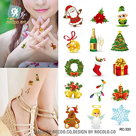 Флеш Тату. 11*6 См. Тимчасова, Перевідна. Набір, Merry Christman, Новий Рік, Мінімалізм, Подарунки, Rc-333 (S),