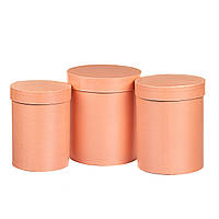 Набор однотонных круглых подарочных коробок для цветов или подарков 20х17,5 см (персиковый цвет) 3 шт.