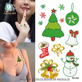 Флеш Тату. 11*6 См. Тимчасова, Перевідна. Набір, Merry Christman, Новий Рік, Rc-334 (S), Кольорові