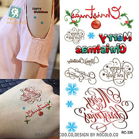 Флеш Тату. 11*6 См. Тимчасова, Перевідна. Набір, Merry Christman, Новий Рік, Написи, Rc-336 (S), Кольорові