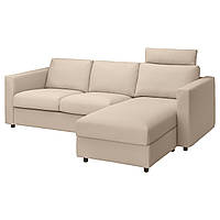 IKEA VIMLE Чохол на 3-х містний диван з кушеткою, з підголовником / Халларп бежевий (194.250.94)
