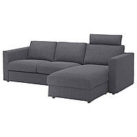 IKEA VIMLE Чохол на 3-місний диван з кушеткою, з підголовником / Gunnared середній сірий (394.250.93)