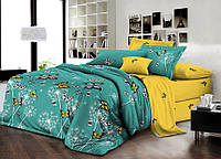 Семейный комплект (Ранфорс) | Комплект постельного белья с двумя пододеяльниками бирюзовый "бабочки"