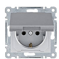 Розетка із заземленням і кришкою (сріблястий) Hager Lumina