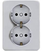 Розетка із заземленням подвійна (сріблястий) Hager Lumina