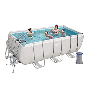 Каркасний прямокутний басейн Bestway 56456 (412х201х122 см, 8124 л, сходи, фільтр) Сірий Ultra Frame