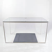 Стіл журнальний Куб 900 скло 6 мм прозоре/графіт - білий метал (Cub 900 cg-wt), фото 1