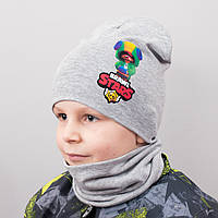 Детская шапка с хомутом КАНТА "Brawl Leon "размер 48-52 серый (OC-519)