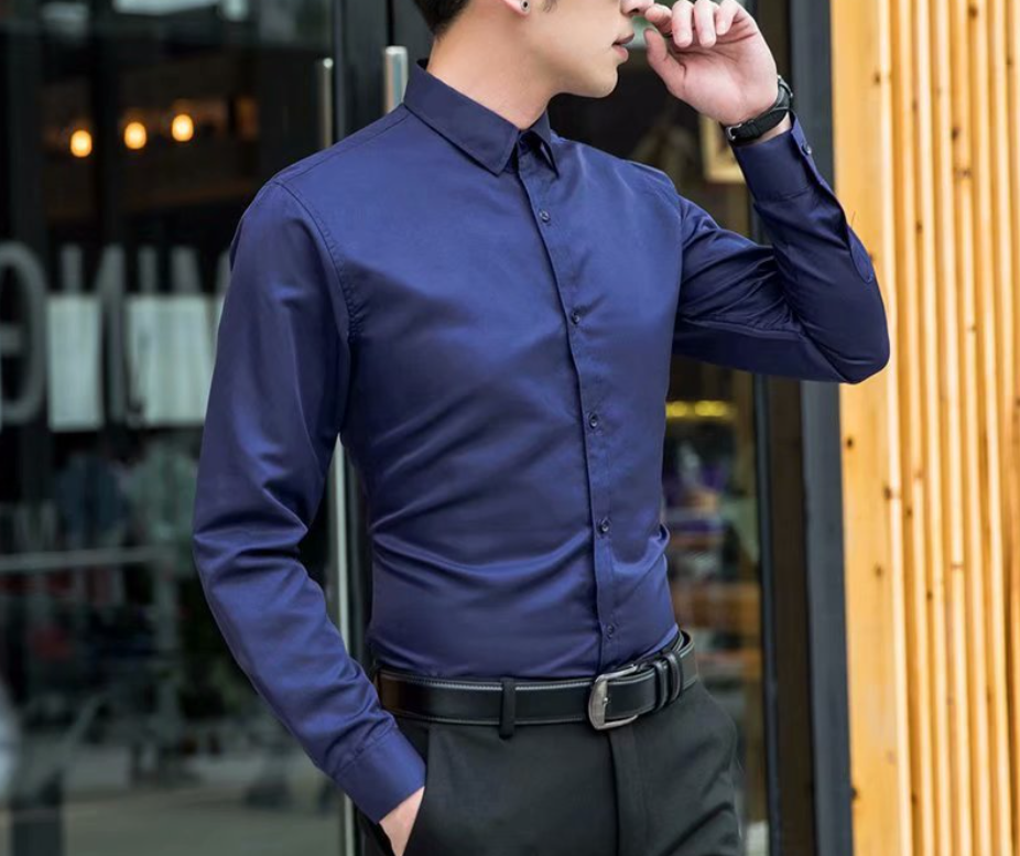 Класична однотонна чоловіча сорочка з довгим рукавом "Classic" (темно-синій)