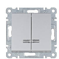 Вимикач з підсвіткою двоклавішний (сріблястий) Hager Lumina