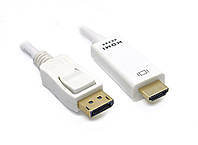 Кабель DisplayPort-HDMI (DP-HDMI) HQ-Tech 1.8m, 4K, OD5.5 белый без оплетки, позолота