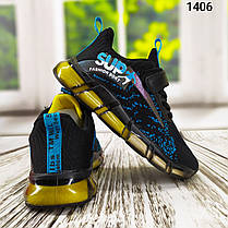 Текстильні кросівки для хлопчика чорні з блакитним на жовтій підошві, фото 4