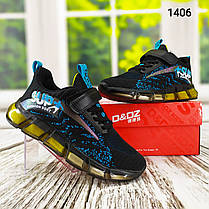 Текстильні кросівки для хлопчика чорні з блакитним на жовтій підошві, фото 5