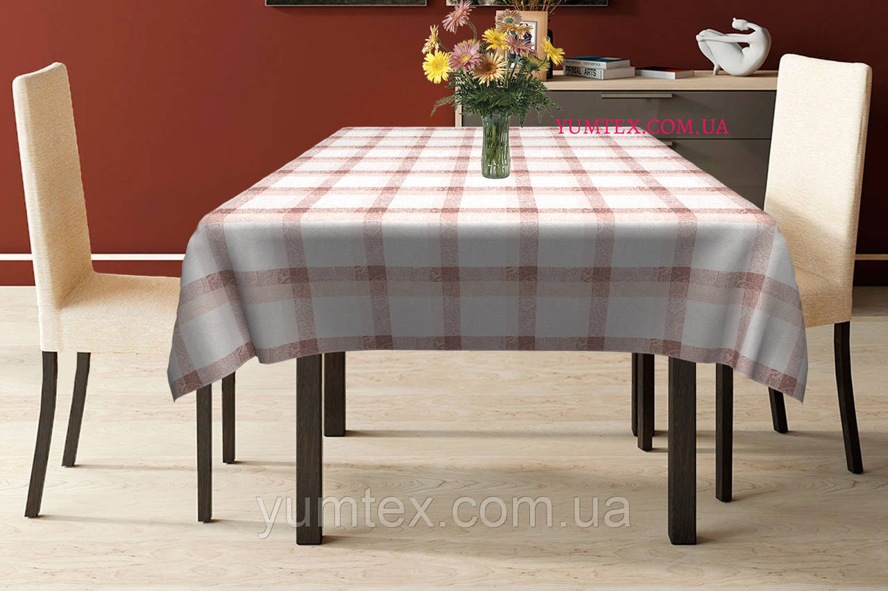 Скатертина квадратна бавовна тефлонова водовідштовхувальна гідрофобна просочення квіти на коричнево-сірому тлі, фото 1