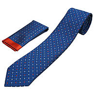 Турецька чоловіча краватка в синьому тоні з хусточкою Pierre Cavelli CPCompo-blue1