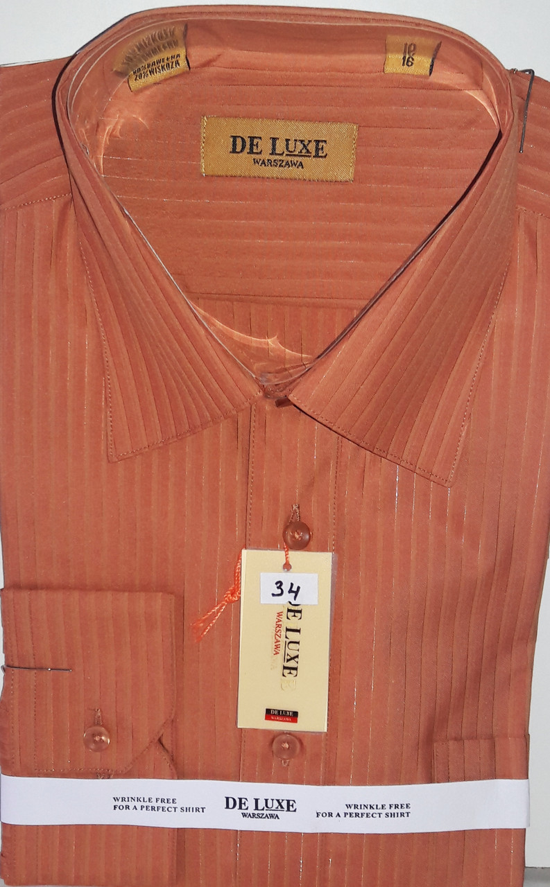 Сорочка чоловіча De Luxe vd-0034 теракотова в смужку класична з довгим рукавом