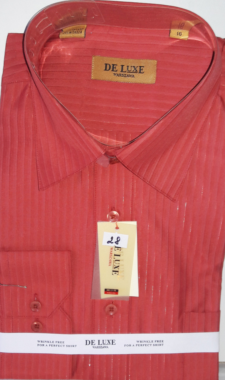 Сорочка чоловіча De Luxe vd-0028 теракотова в смужку класична з довгим рукавом