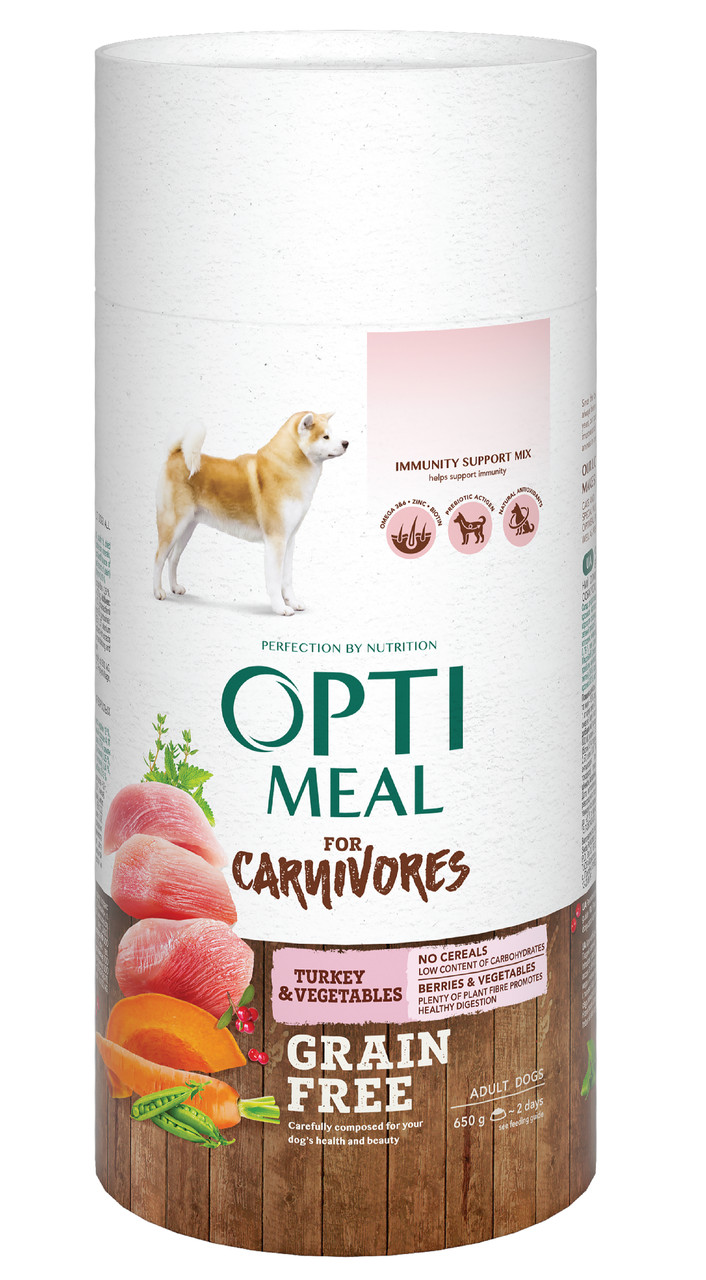 Optimeal Беззерновий повнораціонний сухий корм для дорослих собак усіх порід індичка та овочі 0,65 КГ