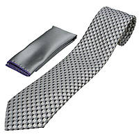 Чоловіча комбінована краватка з хусточкою Pierre Cavelli CPCompo-grey3