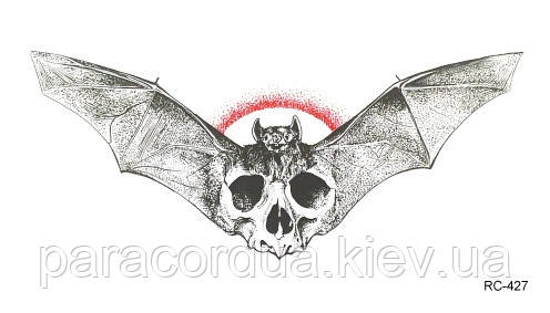 Флеш Тату. 11*6 См. Тимчасова. Перевідна. Bat, Kajans, Гравірування, Черепи, Rc-427 (S), Ч/Б