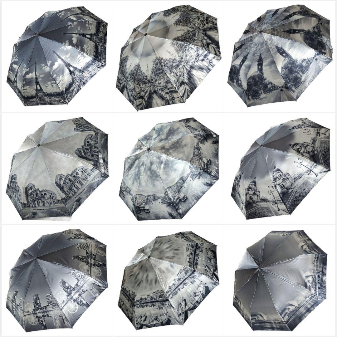 Жіноча парасоля, напівавтомат з зображеннями міст, сатин від фірми Calm Rain, 483