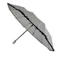 Жіноча парасоля напівавтомат в горошок з рюшею SL, білий, 033057-6