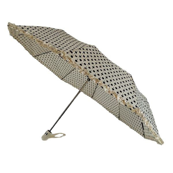 Жіноча парасоля напівавтомат в горошок з рюшею SL, бежевий, 033057-4
