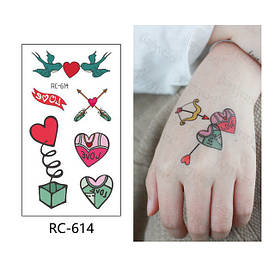 Флеш Тату. 11*6 См. Тимчасова, Перевідна. Набір, Love, Old School (Олд Скул), Серця, Стріли, Птахи,