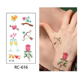 Флеш Тату. 11*6 См. Тимчасова, Перевідна. Набір, Love, Милі, Серця, Св. Валентина, Стріли, Троянда, Rc-616