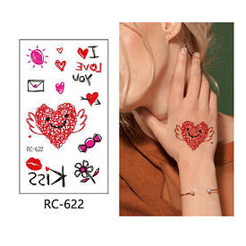 Флеш Тату. 11*6 См. Тимчасова, Перевідна. Набір, Love, Серця, Св. Валентина, Поцілунки, Губи, Rc-622 (S),