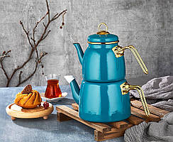 Чайник універсальний двох'ярусний турецький для електричних і газових плит Paçi Elite Class 3 л емаль Блакитний