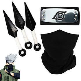 Набір Какаші з аніме Наруто / Боруто: Маска + Пов'язка + 3 Кунаї | Косплей Ніндзя Какаші Хатаке | Cosplay Kakashi Hatake