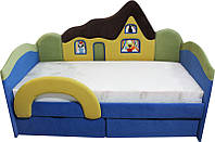 Детская кроватка с бортиком и матрасом Домик 160 для мальчика ТМ Ribeka