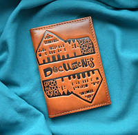 Обложка для паспорта кожаная с художественным тиснением "DOCUMENTS". Цвет коричневый
