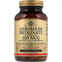 Хром Пиколинат, Chromium Picolinate, Solgar, 200 мкг, 180 вегетарианских капсул