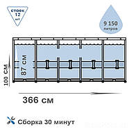 Каркасний круглий басейн Bestway 56709 (366 x 100 см, 9150 л, сходи, фільтр) Ротанг, фото 4