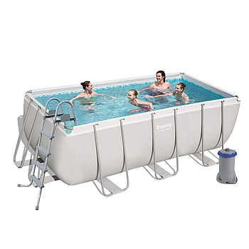 Каркасний прямокутний басейн Bestway 56456 (412х201х122 см, 8124 л, сходи, фільтр) Сірий Ultra Frame