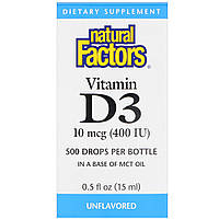 Вітамін D3 в Каплях, Без ароматизаторів, Vitamin D3 Drops, Natural Factors, 400 МО, 15 мл